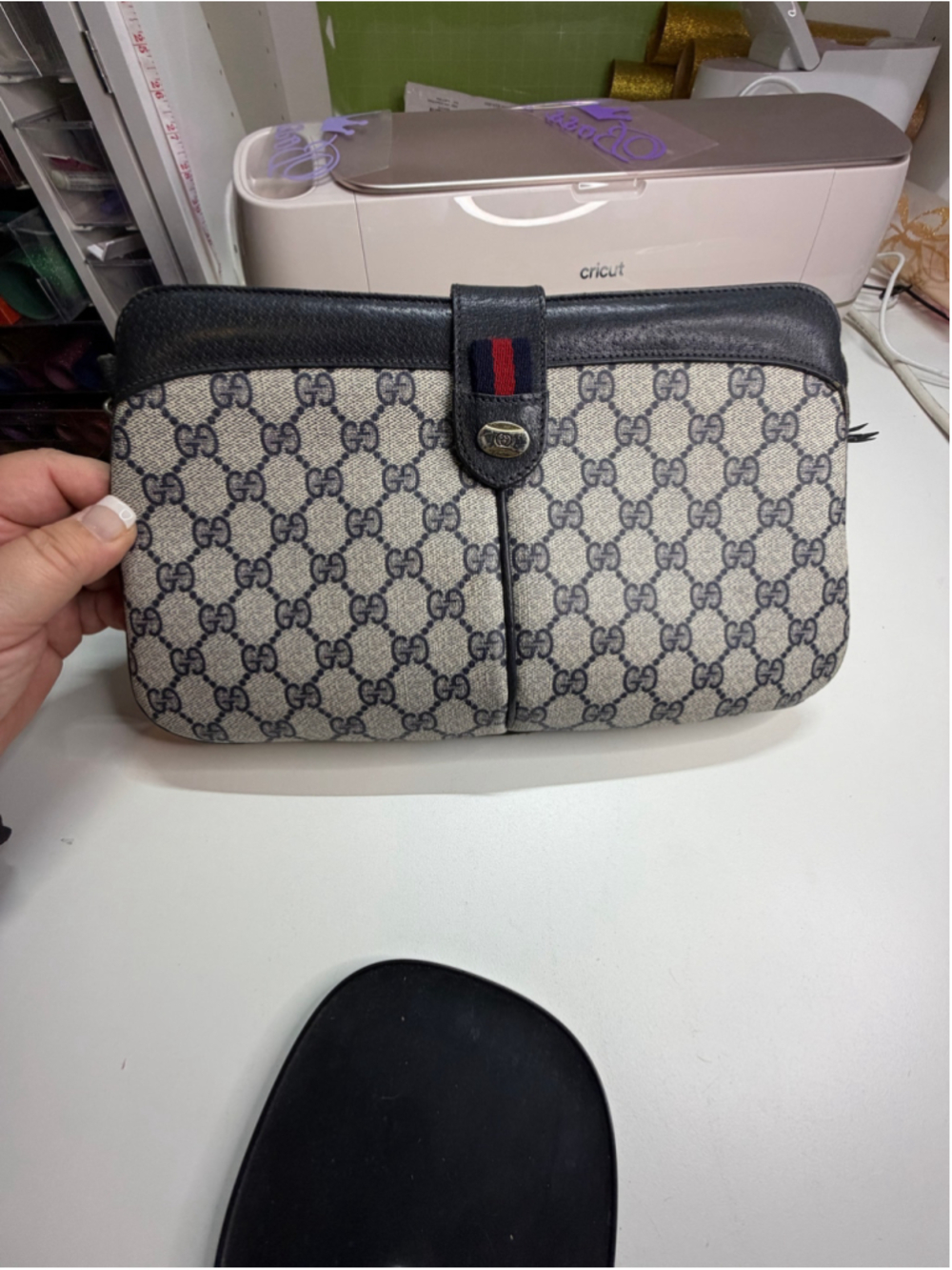 Women's Gucci GG Monogram Clutch Bag One Size Beige Blue